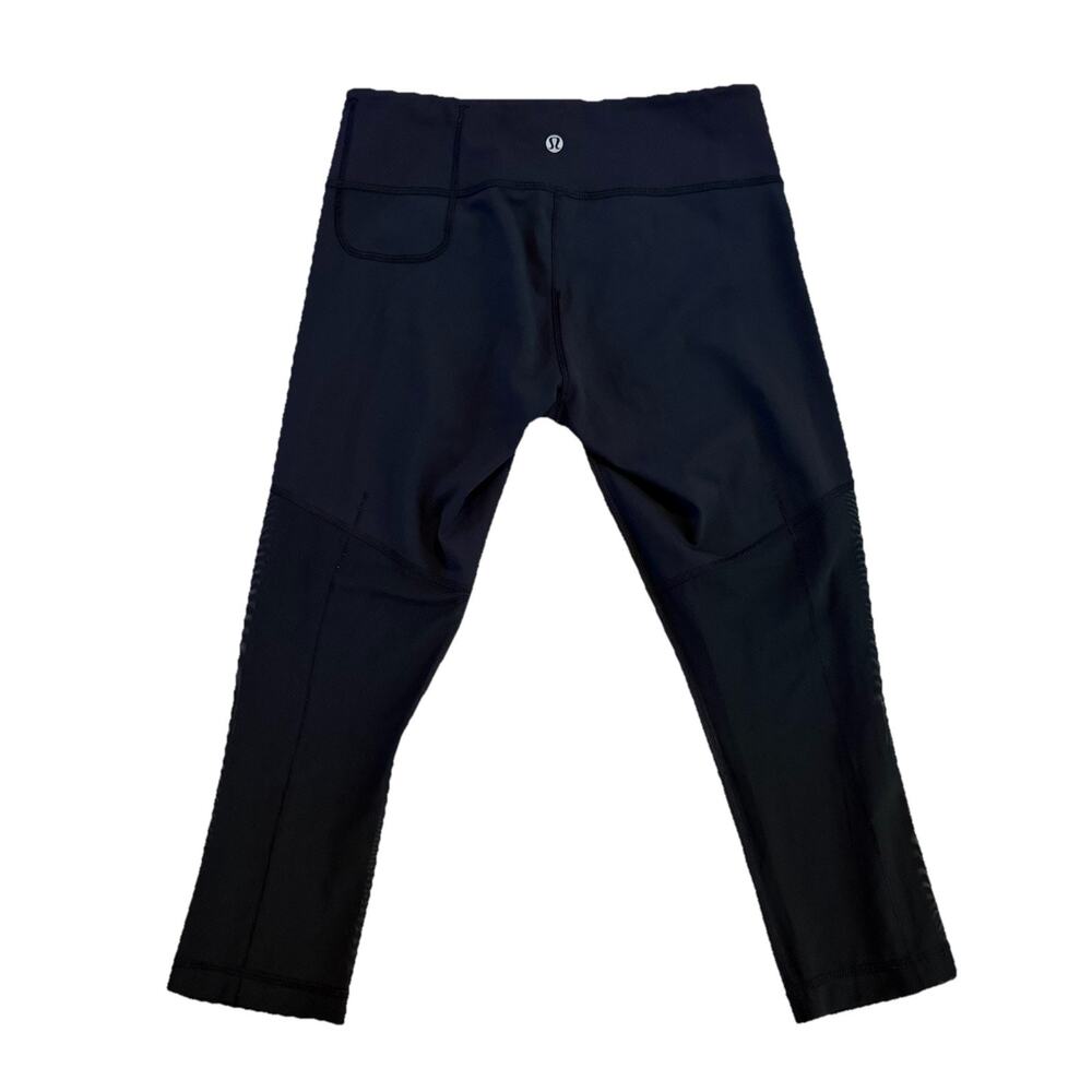 Lululemon Cropped Leggings Mesh Back Cell Pocket Black 6 Stretch Workout Gym